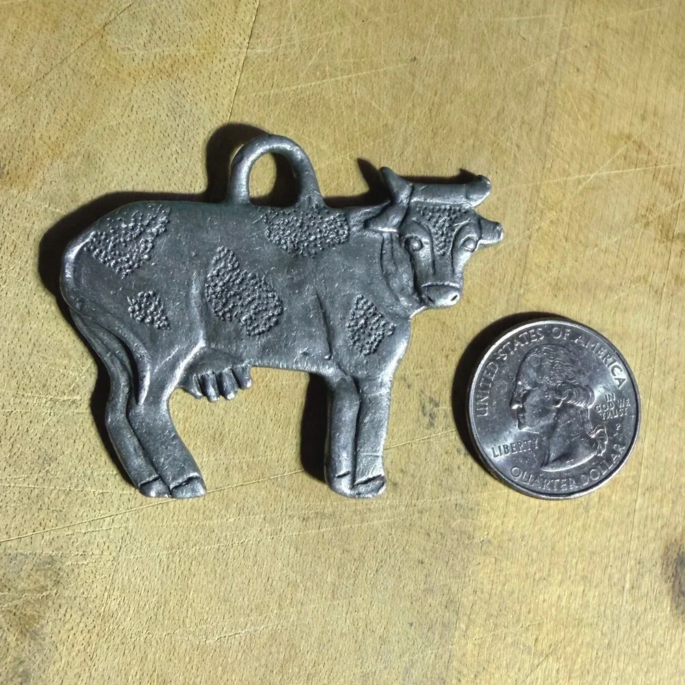 Artist Signed NR DR 94 Cow Pendant Charm Silver Pewter Holstein Farm Animal Gift
